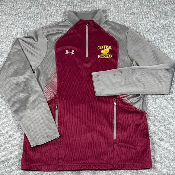 Under Armour Medium Central Michigan Quarter Zip Pullover Gray Maroon Athletic - Picture 2 of 6